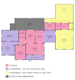 Ons huis nadert de voltooiing – een bijgewerkte plattegrond met kleurcodering die de voortgang laat zien